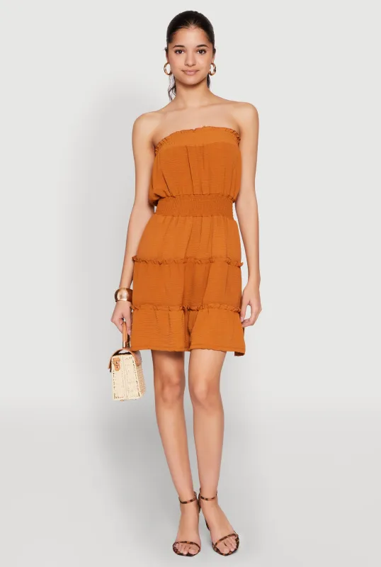 Strapless Smocked Tiered Mini Dress sold by Rainbow