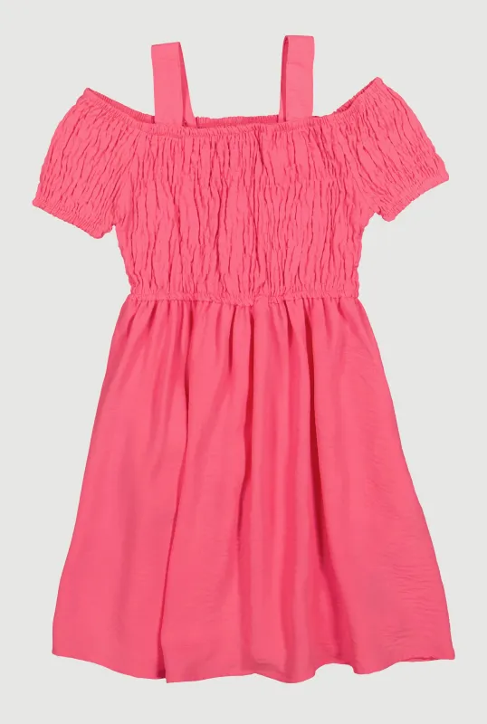 Little Girls Smocked Cold Shoulder Dress sold by Rainbow