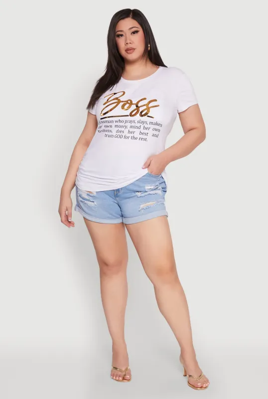 Plus Size 3D Boss Foil Graphic Tee sold by Rainbow