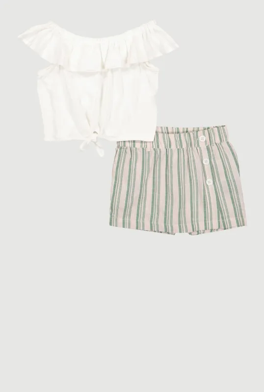 Little Girls Off the Shoulder Top and Striped Skort sold by Rainbow