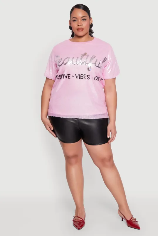 Plus Size Sequin Beautiful Graphic Top sold by Rainbow
