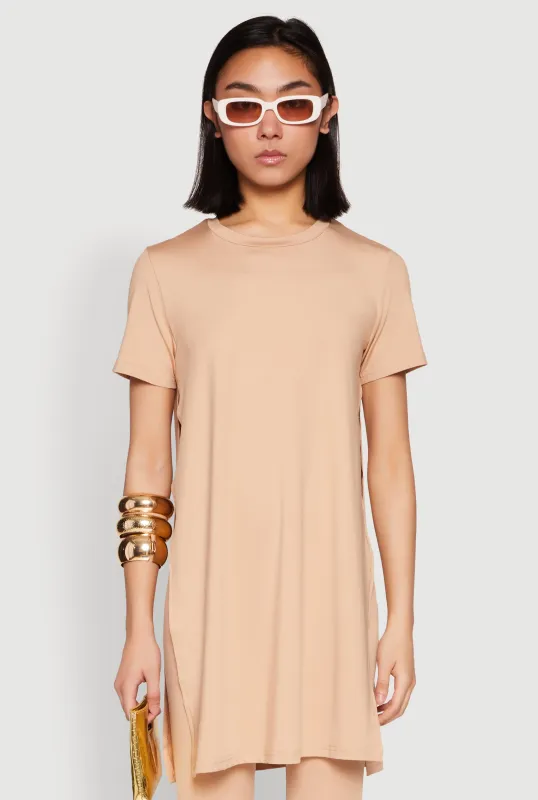 Daisy Side Slit Crew Neck Tunic Top sold by Rainbow