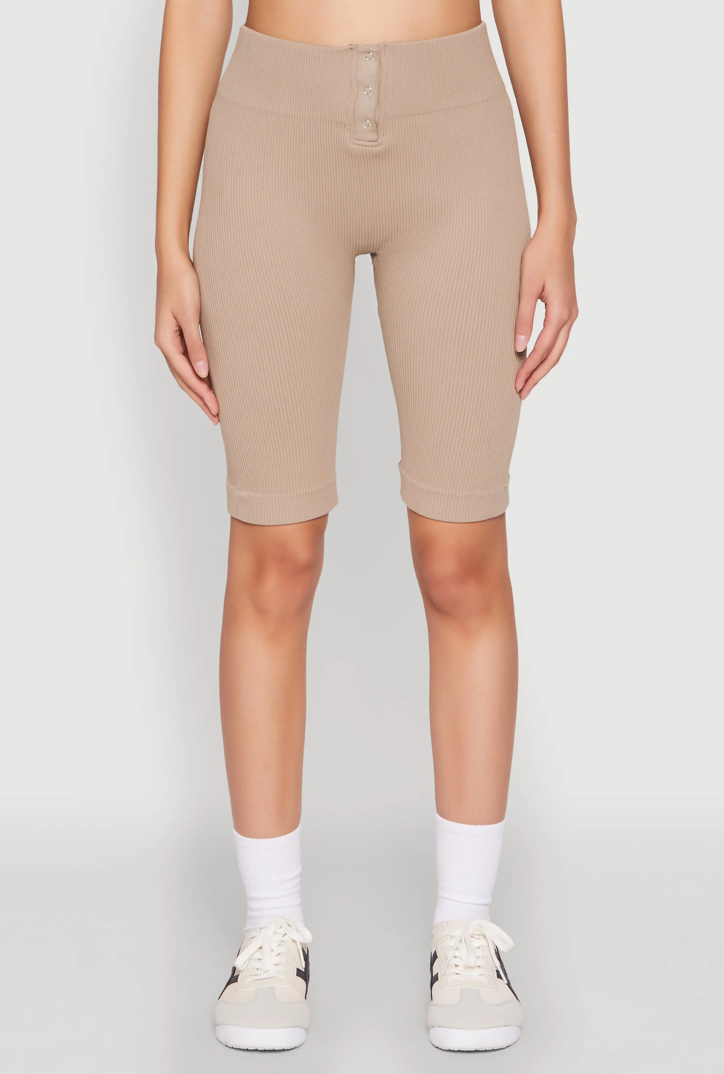 Seamless Ribbed Button Detail Biker Shorts sold by Rainbow product image thumbnail 3