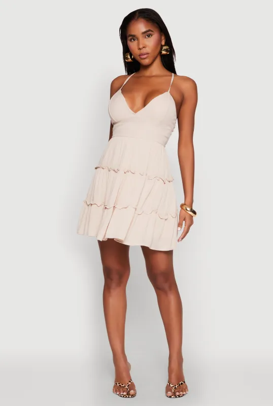 Criss Cross Back Tiered Mini Dress sold by Rainbow
