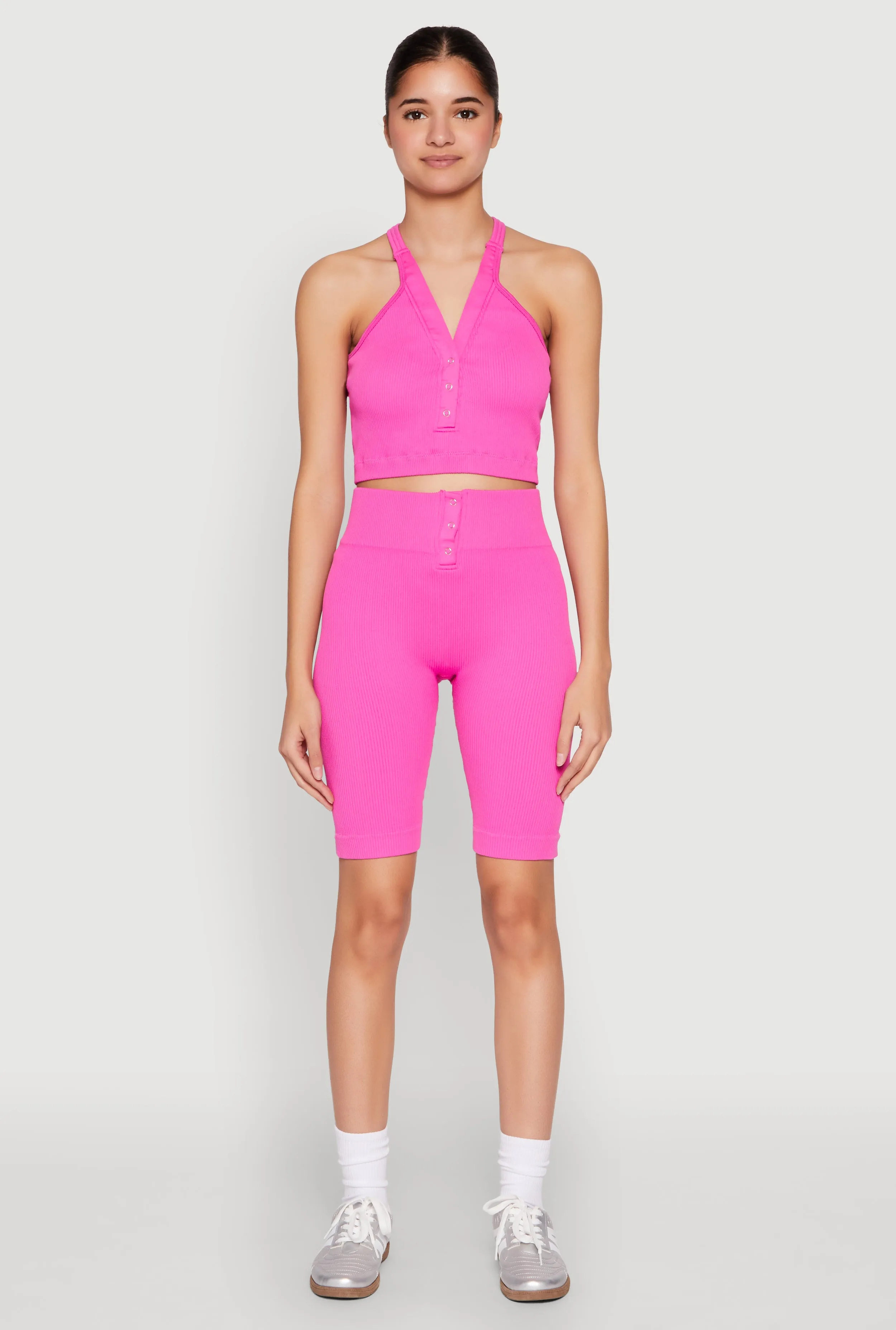 Sleeveless Racerback Henley Crop Top sold by Rainbow product image thumbnail 3