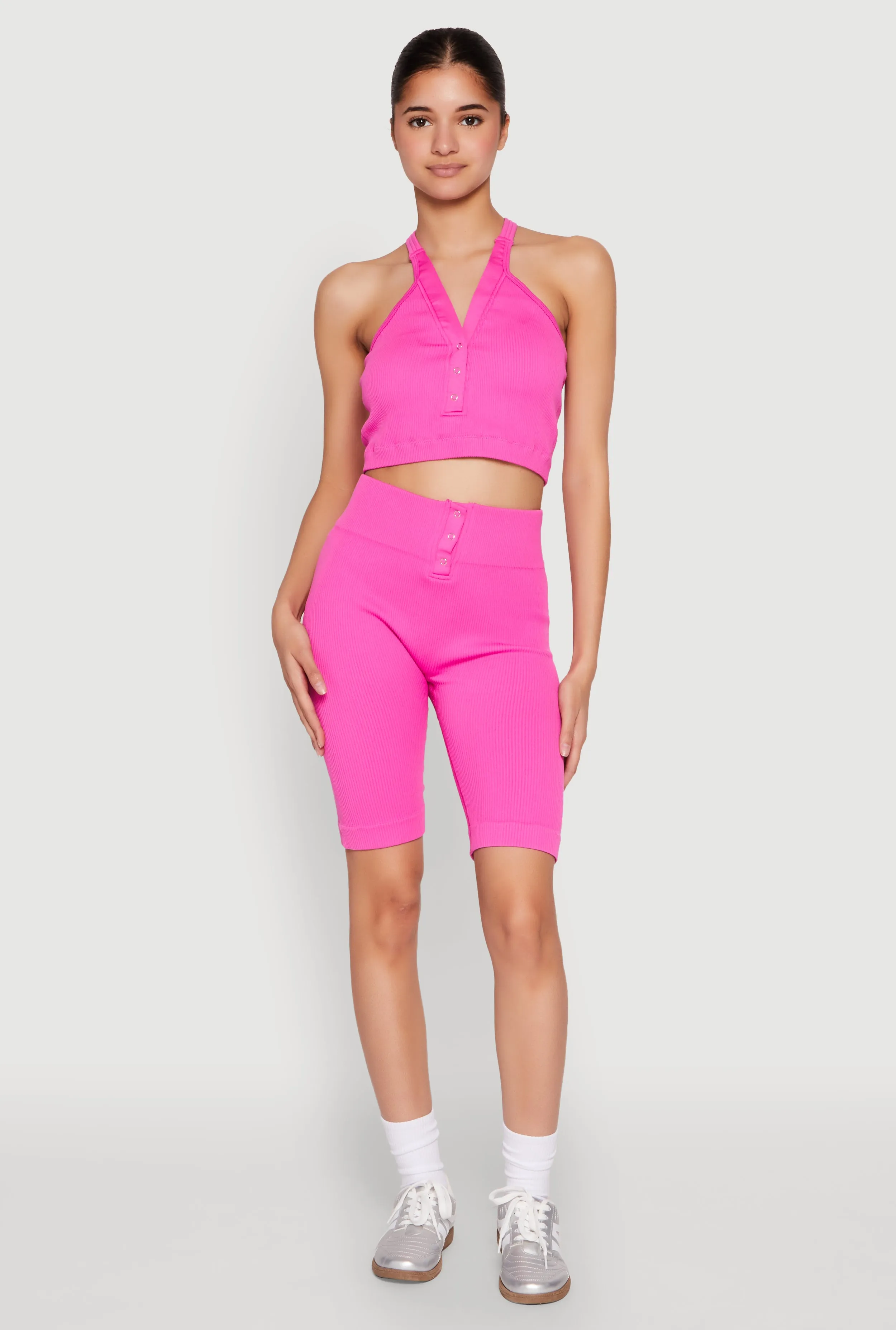 Sleeveless Racerback Henley Crop Top sold by Rainbow product image thumbnail 2