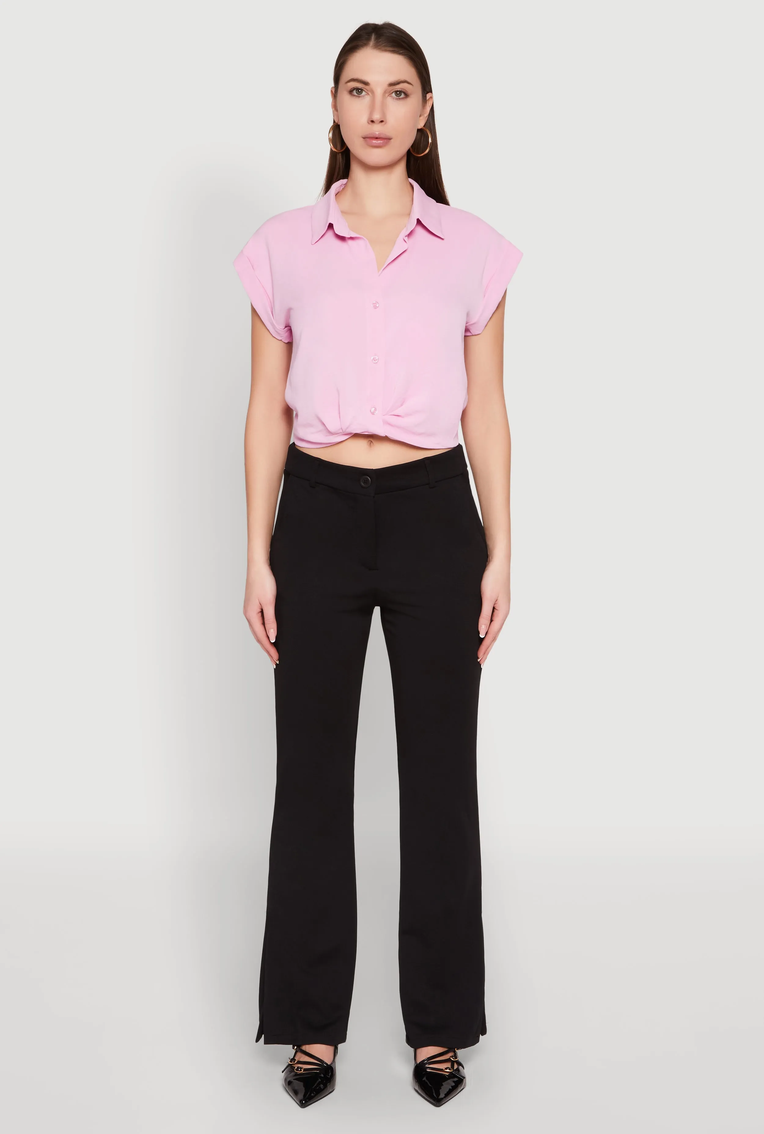 Iris Twist Hem Cropped Shirt sold by Rainbow