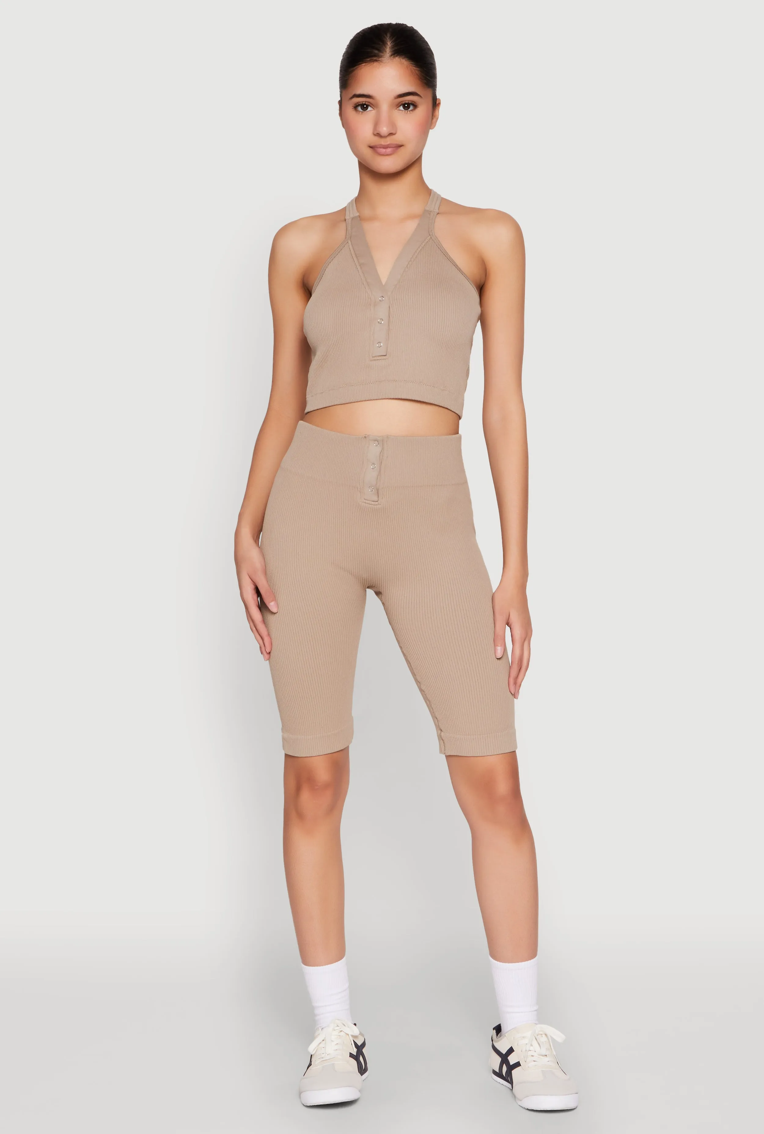 Sleeveless Racerback Henley Crop Top sold by Rainbow product image thumbnail 2