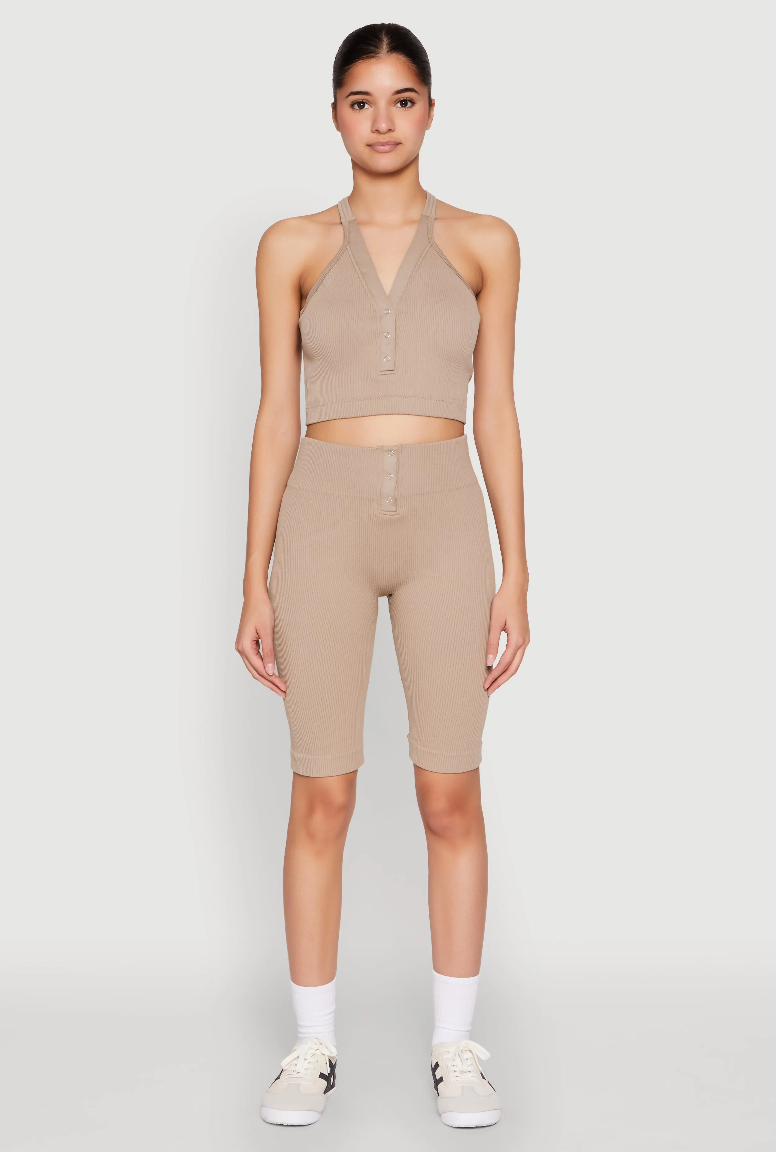 Sleeveless Racerback Henley Crop Top sold by Rainbow product image thumbnail 3