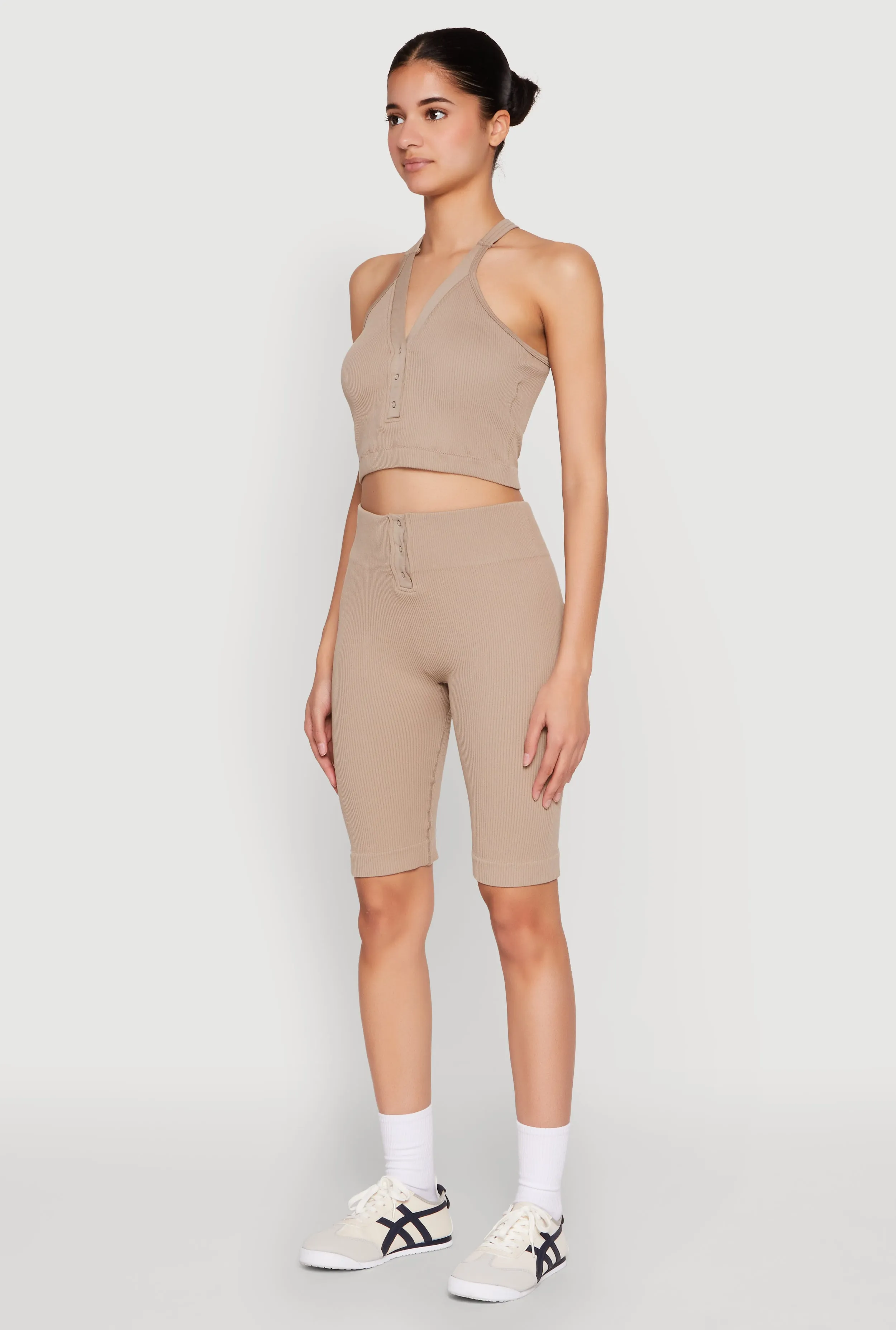 Sleeveless Racerback Henley Crop Top sold by Rainbow product image thumbnail 5