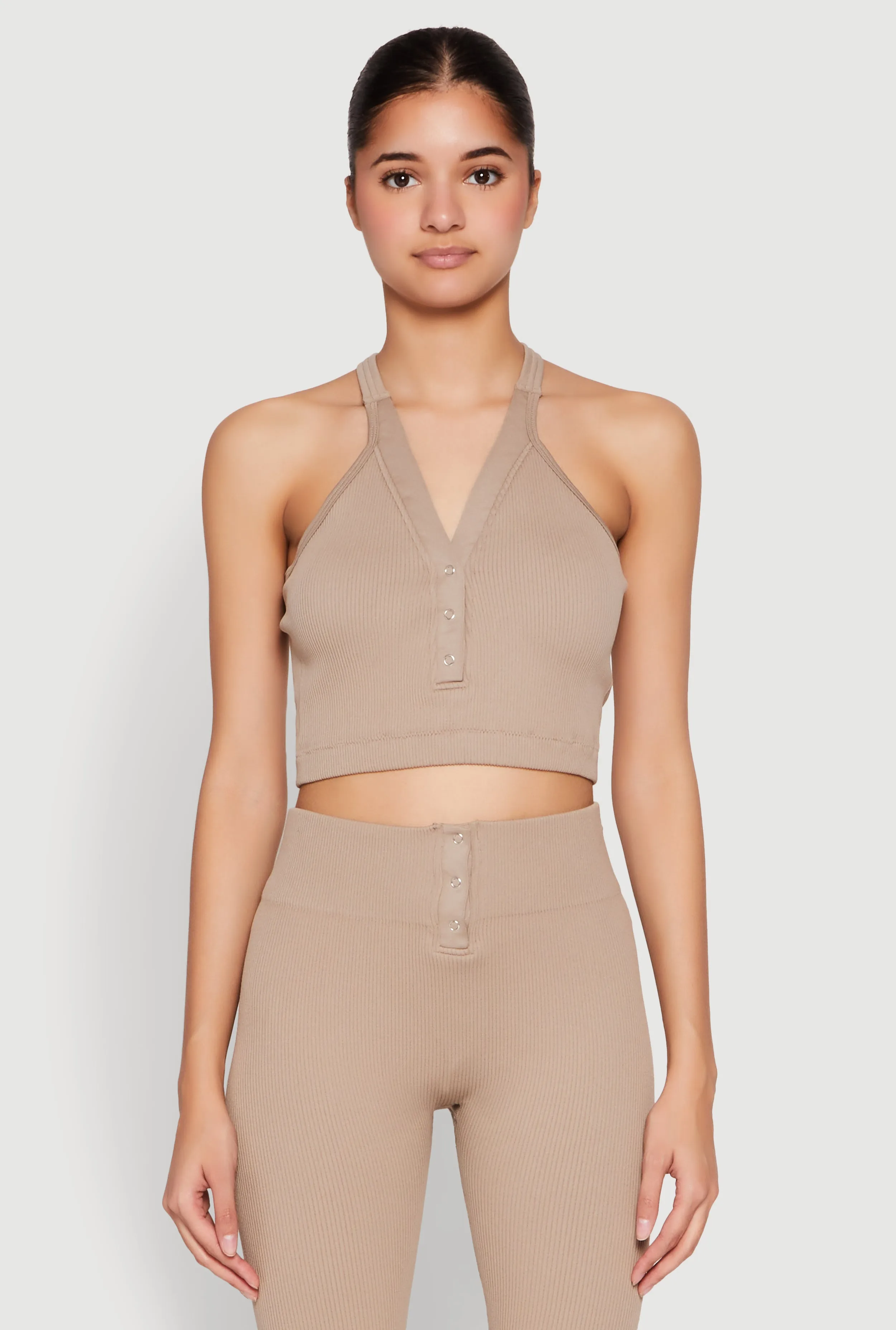 Sleeveless Racerback Henley Crop Top sold by Rainbow