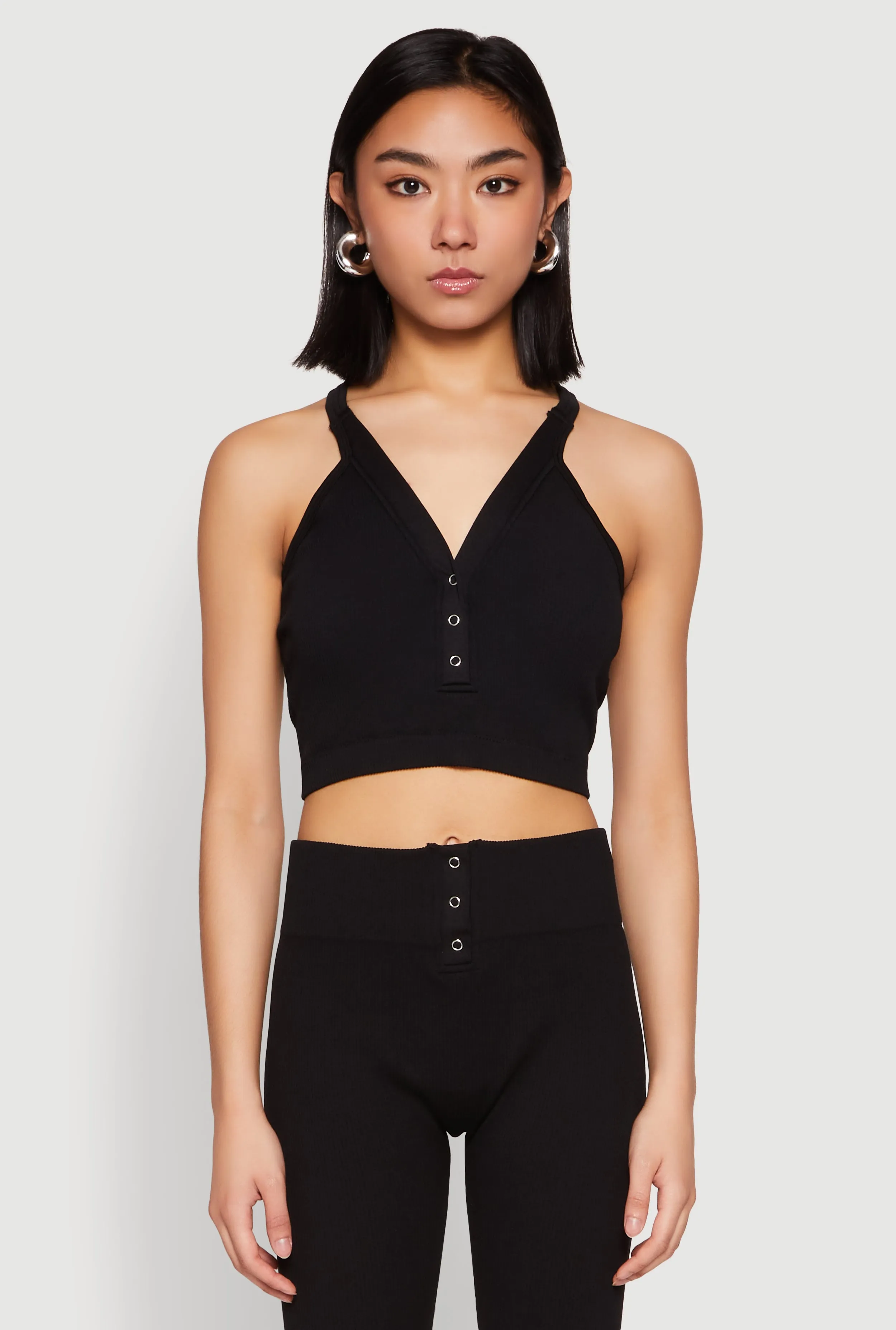 Sleeveless Racerback Henley Crop Top sold by Rainbow