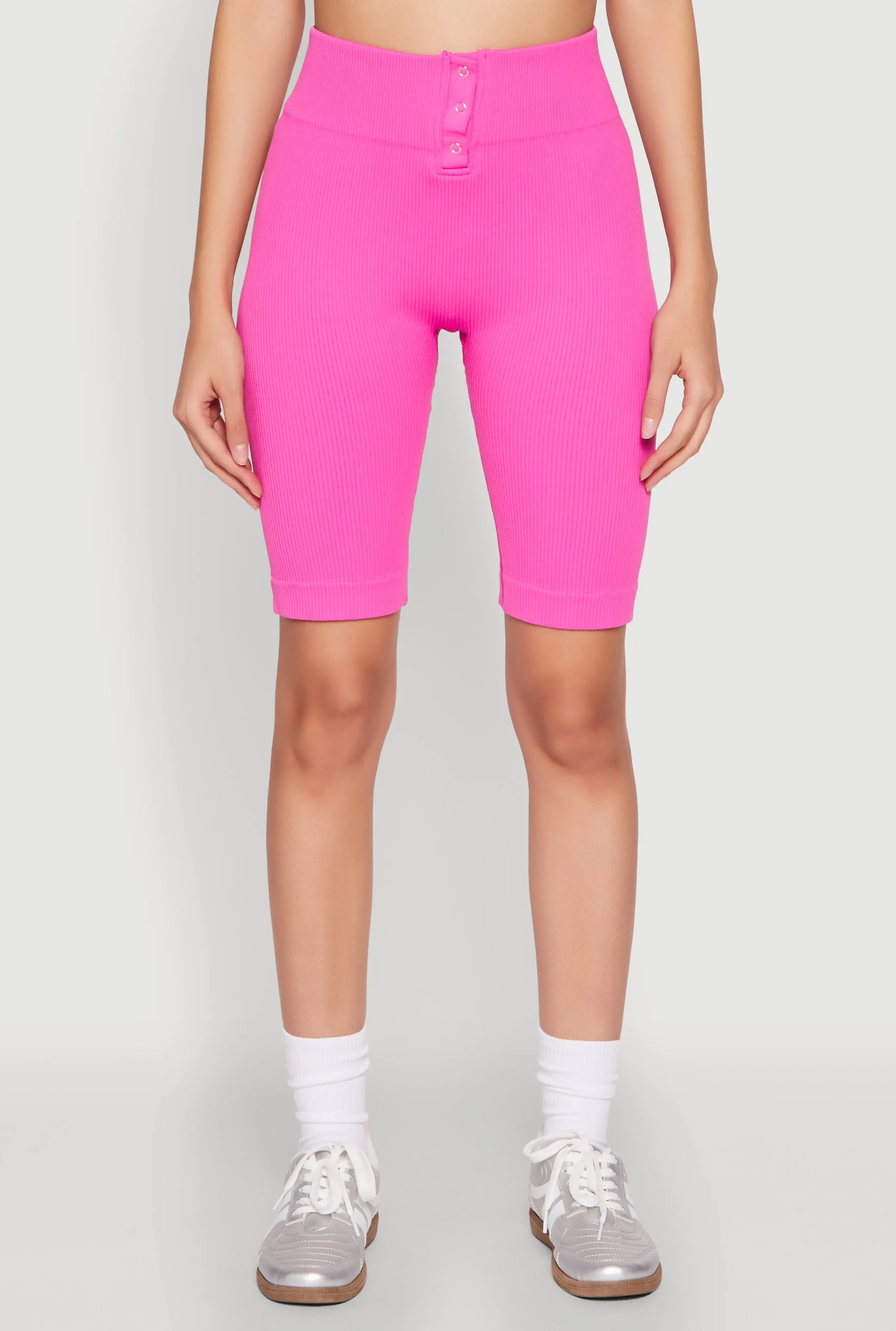 Seamless Ribbed Button Detail Biker Shorts sold by Rainbow product image thumbnail 3