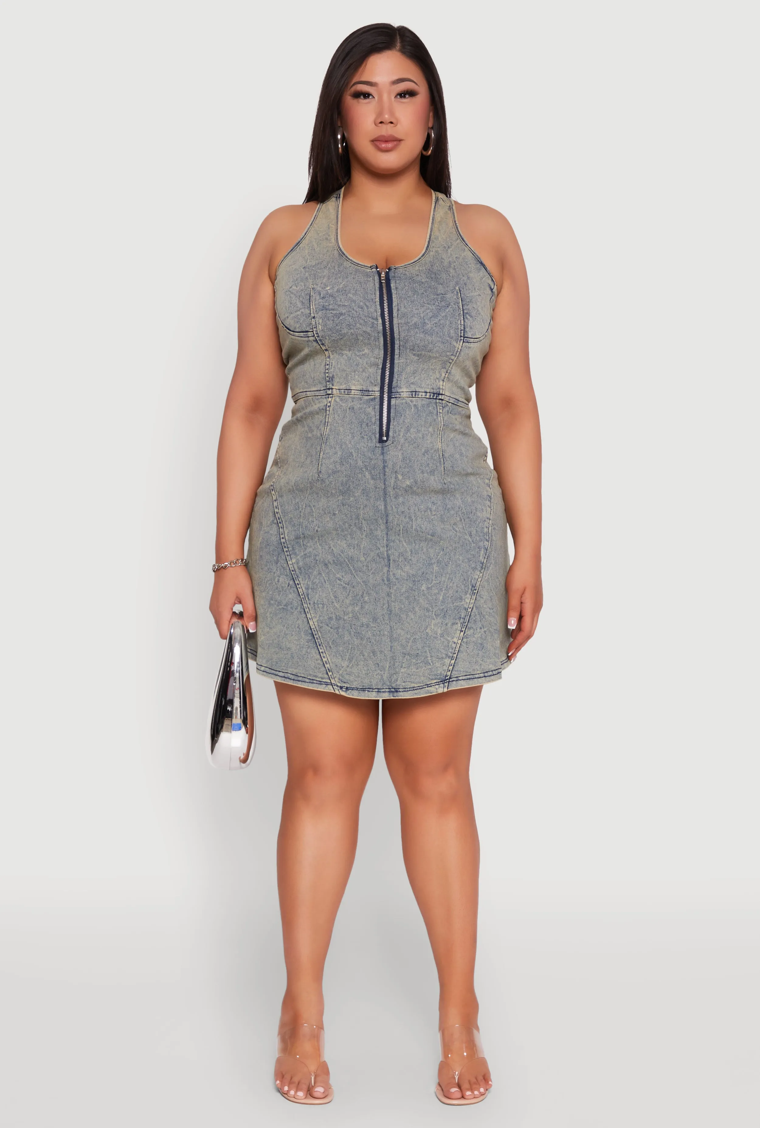Plus Size Zip Front Mineral Wash Denim Dress sold by Rainbow product image thumbnail 2