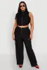 Plus Size Pinstripe Zip Front Crop Top sold by Rainbow