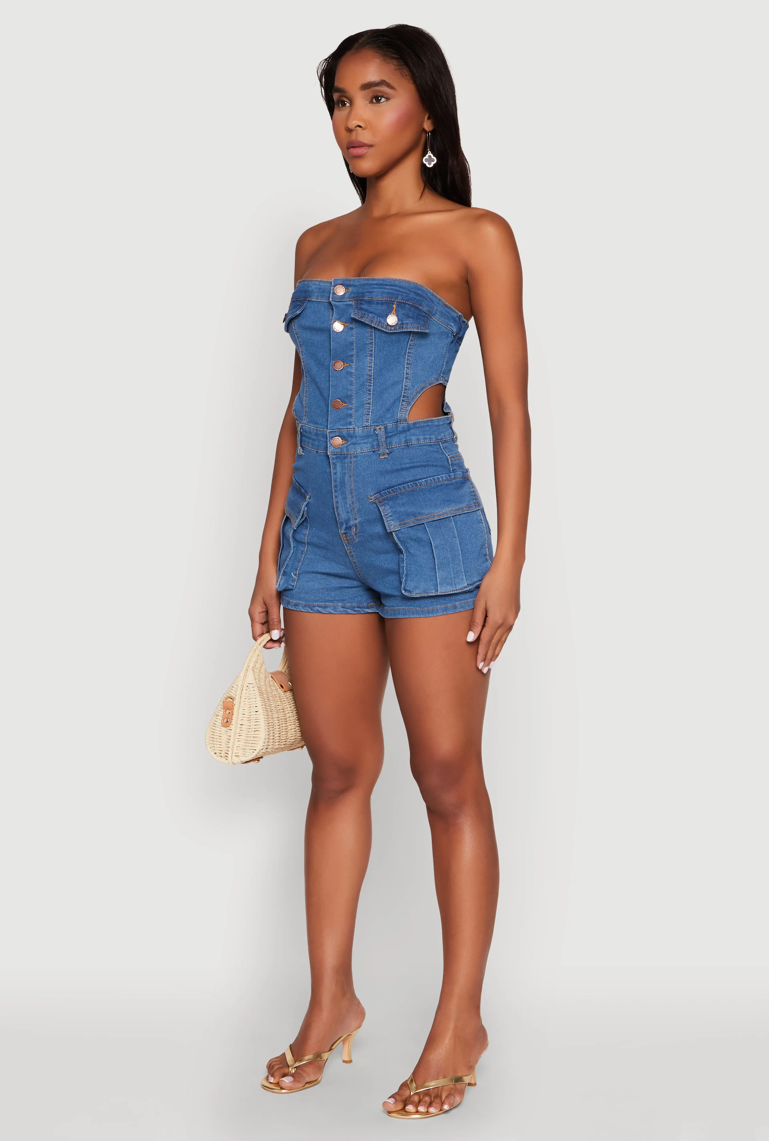 Daisy Cut Out Side Denim Strapless Romper sold by Rainbow product image thumbnail 3
