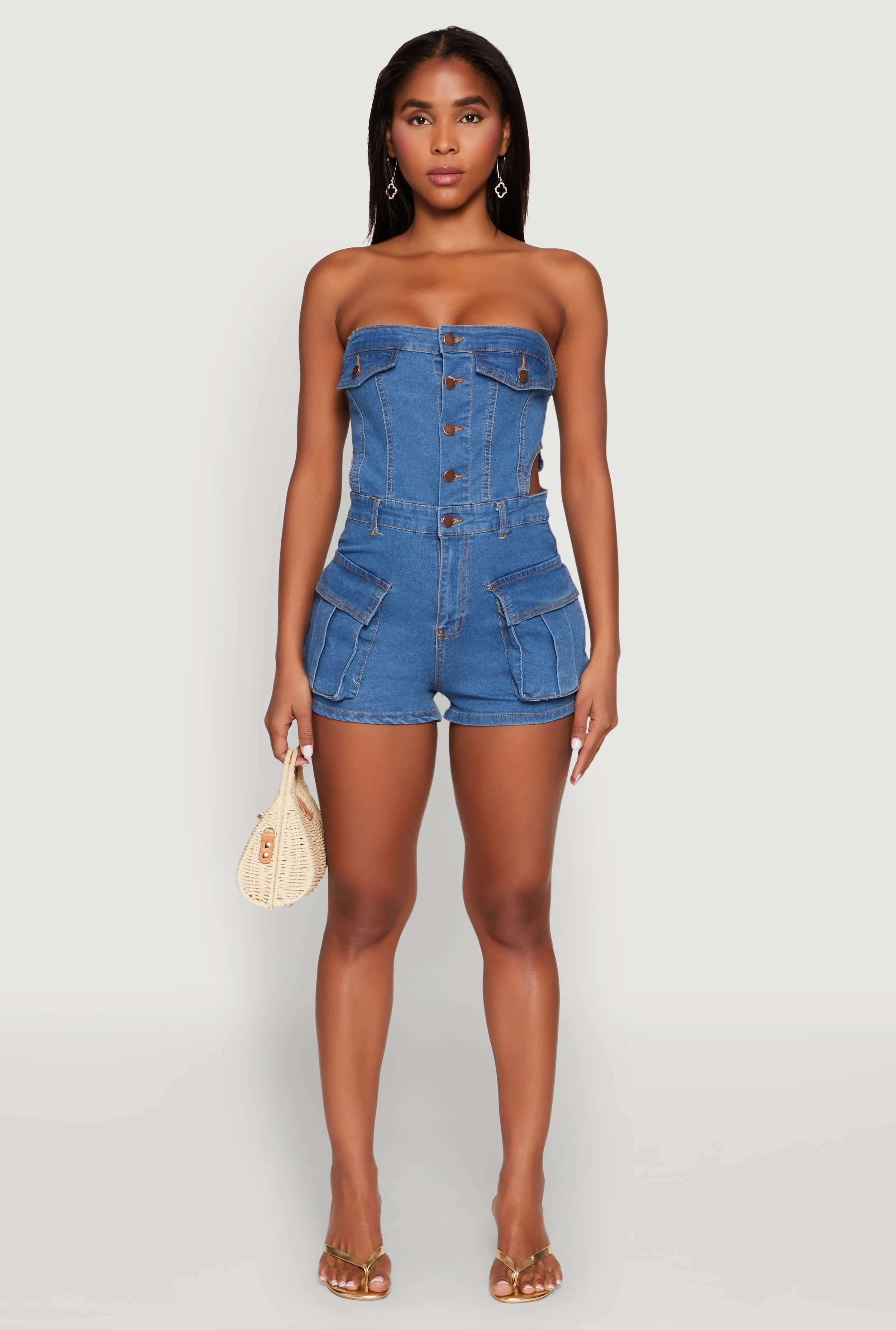Daisy Cut Out Side Denim Strapless Romper sold by Rainbow product image thumbnail 2