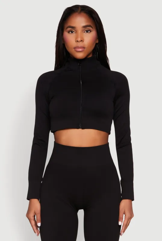 Mock Neck Seamless Zip Front Crop Top sold by Rainbow