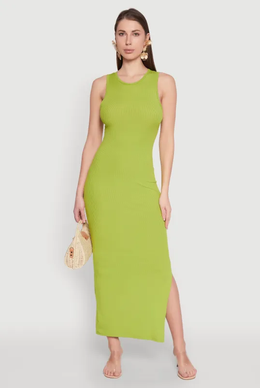 Rib Knit Side Slit Maxi Dress sold by Rainbow