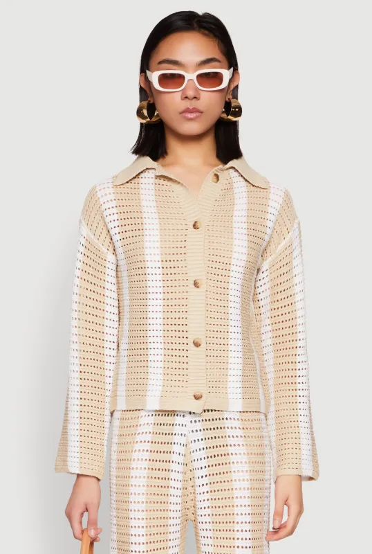 Daisy Striped Pointelle Crochet Shirt sold by Rainbow