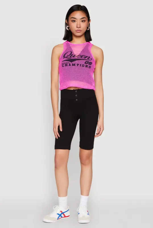 Queen Champions Graphic Fishnet Crop Top sold by Rainbow