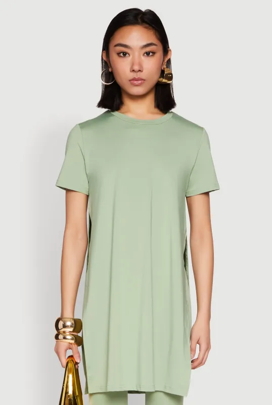 Daisy Side Slit Crew Neck Tunic Top sold by Rainbow