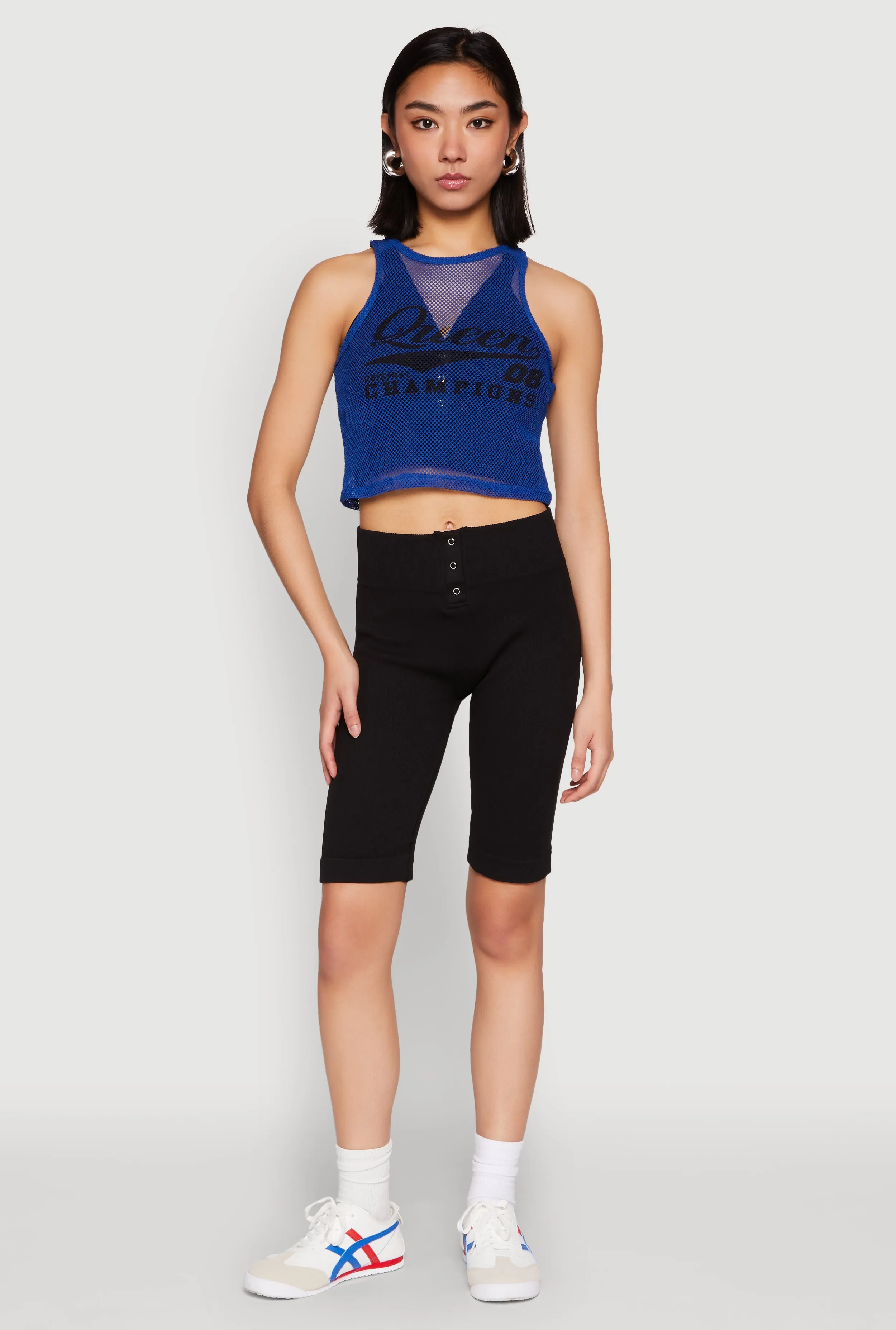 Queen Champions Graphic Fishnet Crop Top sold by Rainbow