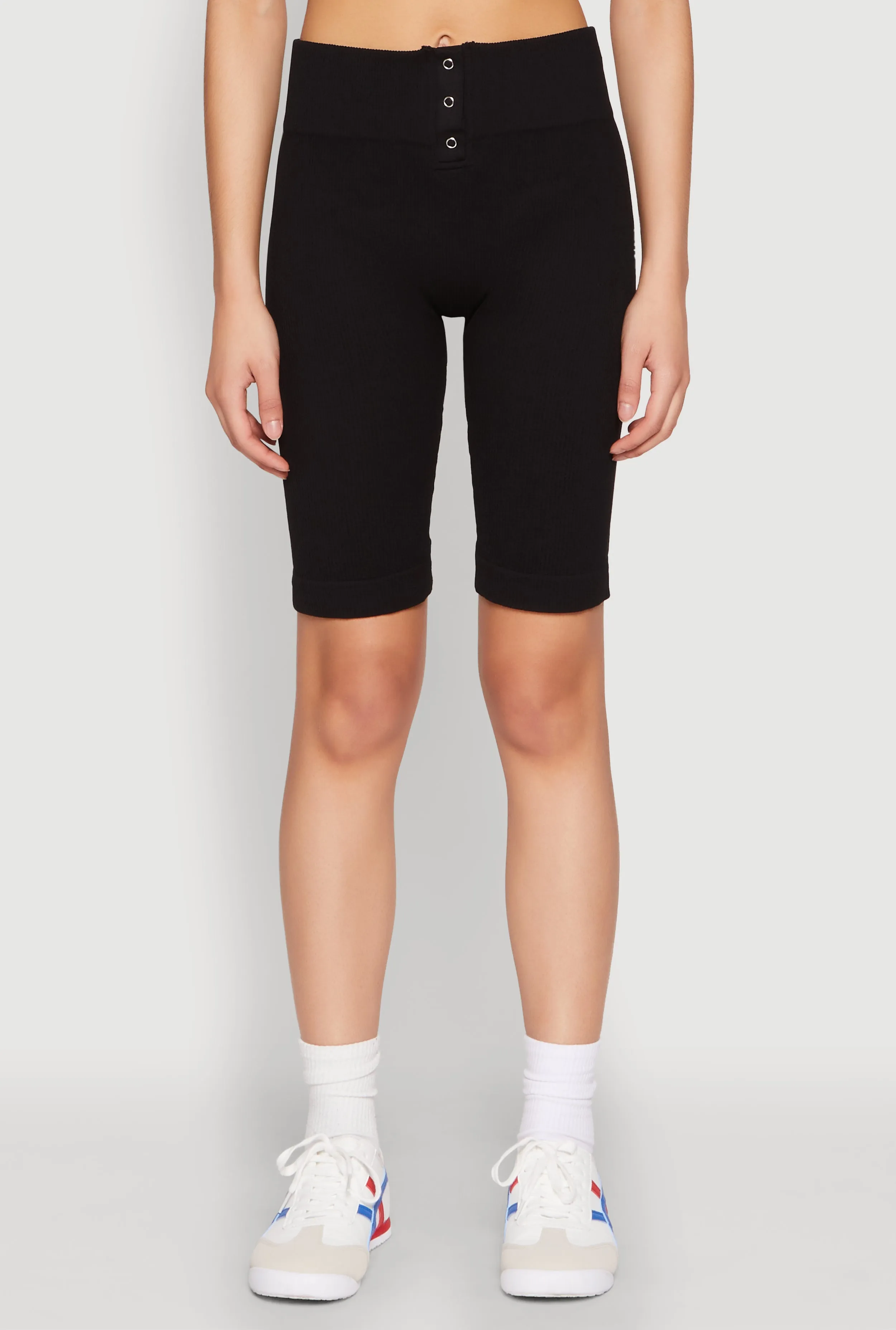 Seamless Ribbed Button Detail Biker Shorts sold by Rainbow product image thumbnail 3