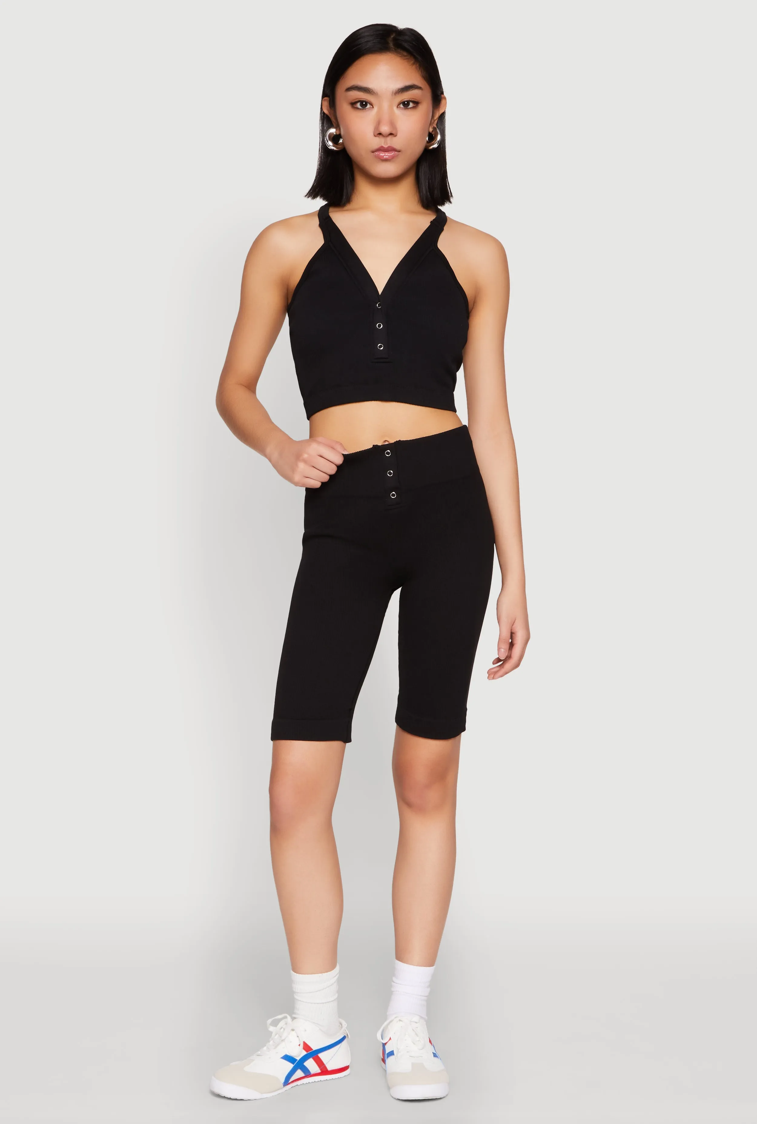 Seamless Ribbed Button Detail Biker Shorts sold by Rainbow product image thumbnail 2