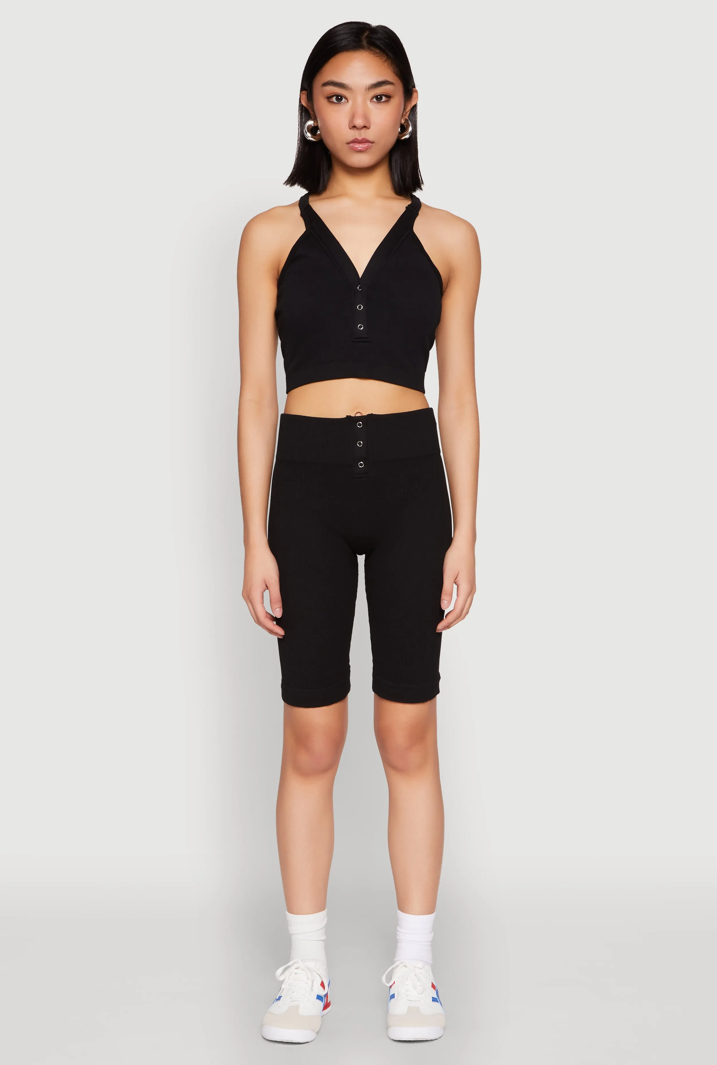 Seamless Ribbed Button Detail Biker Shorts sold by Rainbow