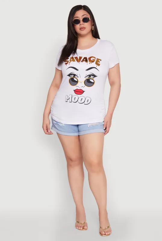 Plus Size 3D Savage Mood Foil Graphic Tee sold by Rainbow