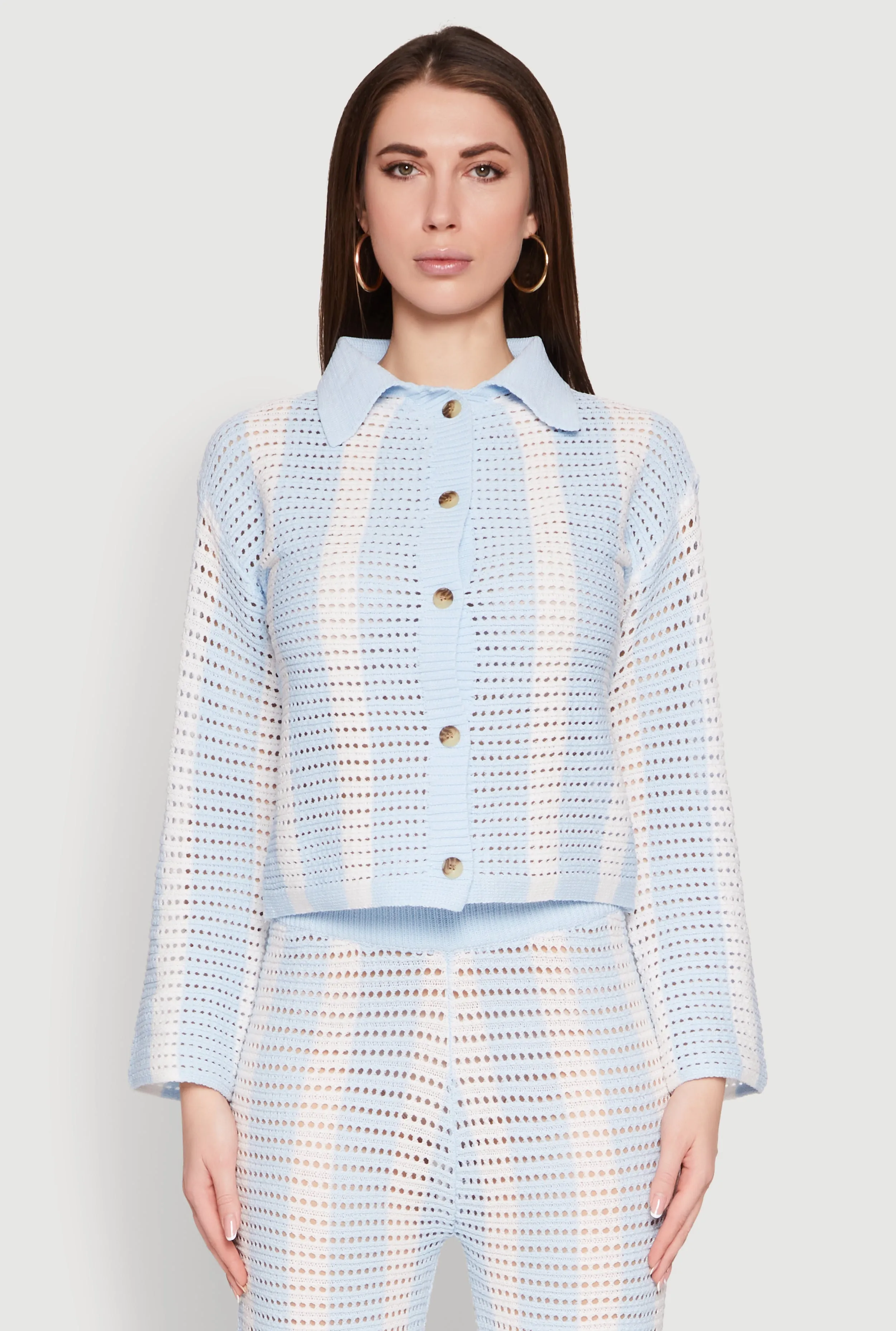 Daisy Striped Pointelle Crochet Shirt sold by Rainbow