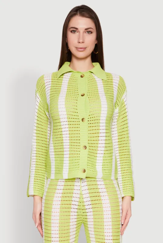 Daisy Striped Pointelle Crochet Shirt sold by Rainbow