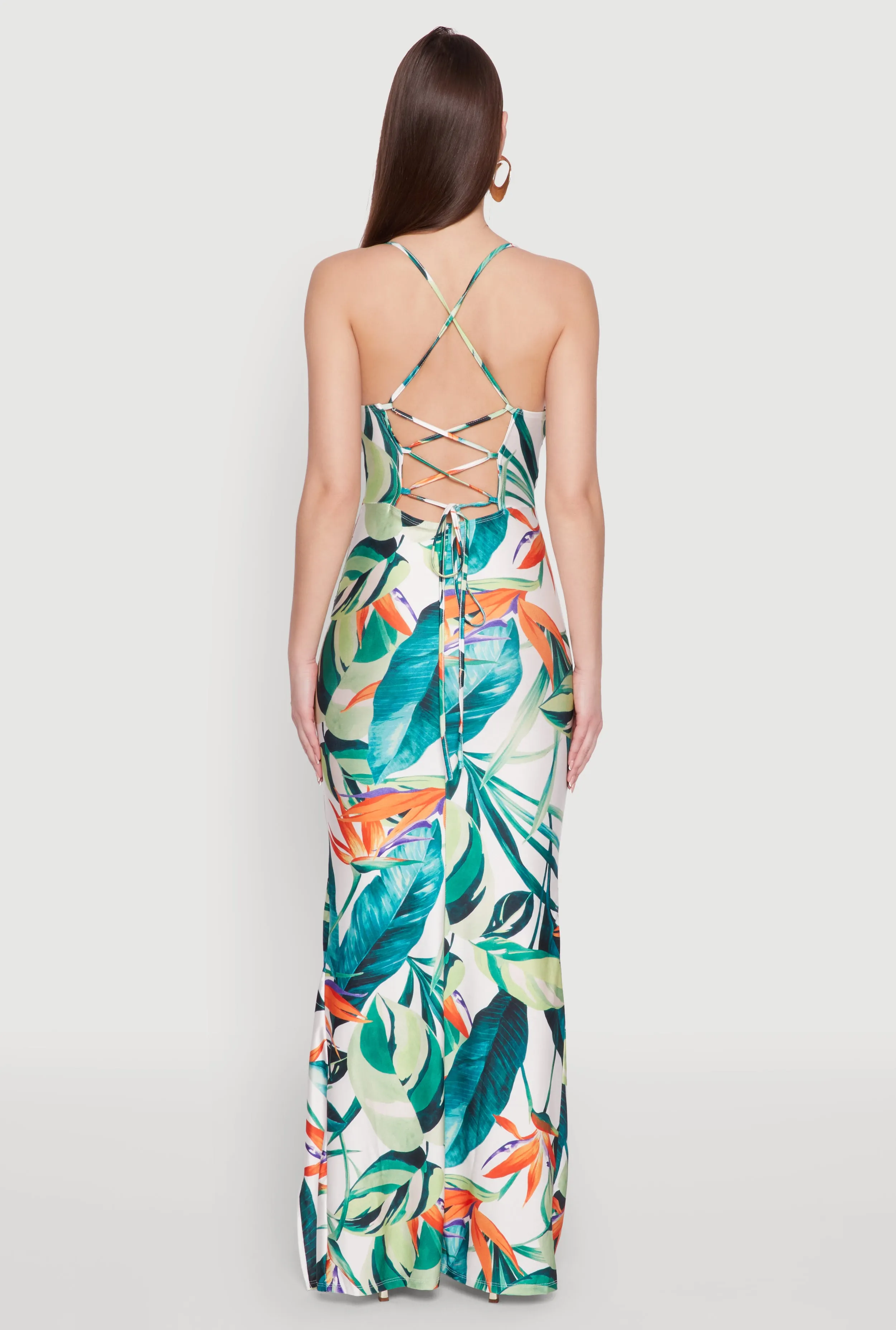 Iris Tropical Print Lace Up Maxi Dress sold by Rainbow product image thumbnail 5