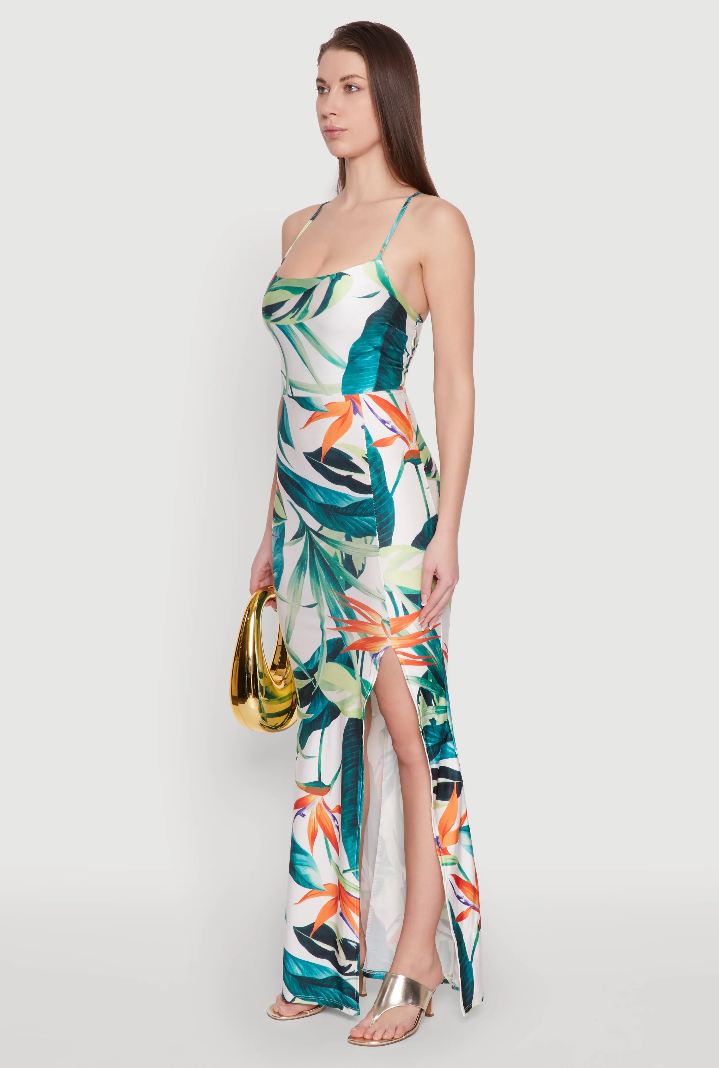 Iris Tropical Print Lace Up Maxi Dress sold by Rainbow product image thumbnail 3