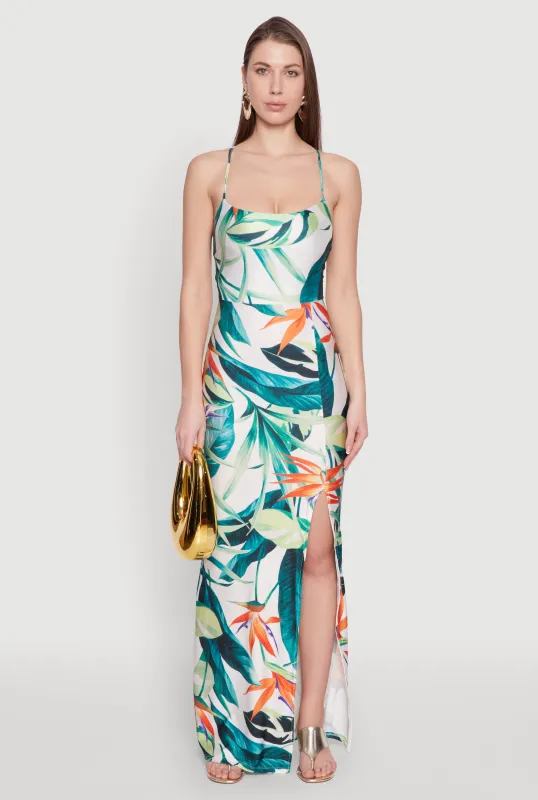 Iris Tropical Print Lace Up Maxi Dress sold by Rainbow