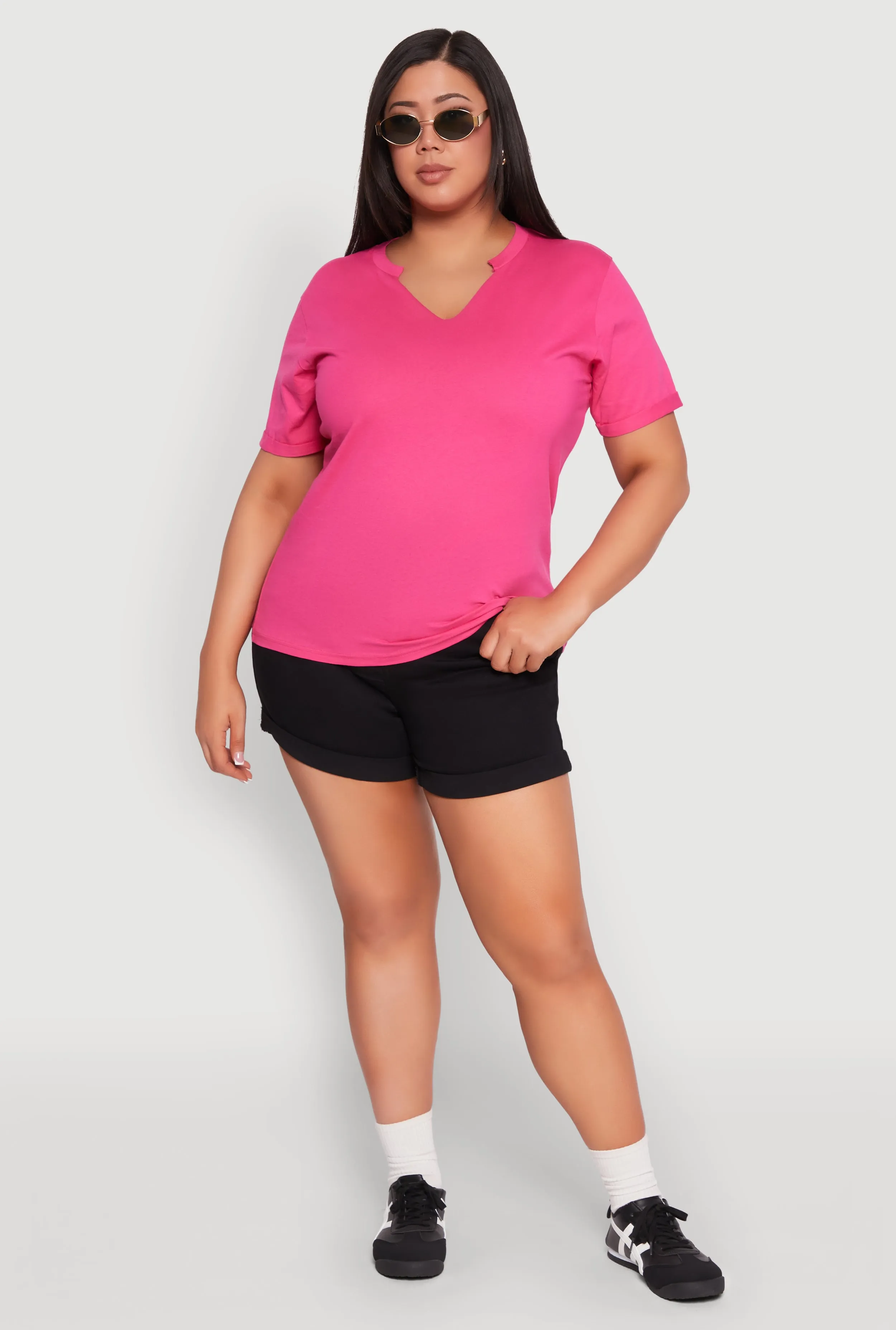 Plus Size Notch Neck T Shirt sold by Rainbow