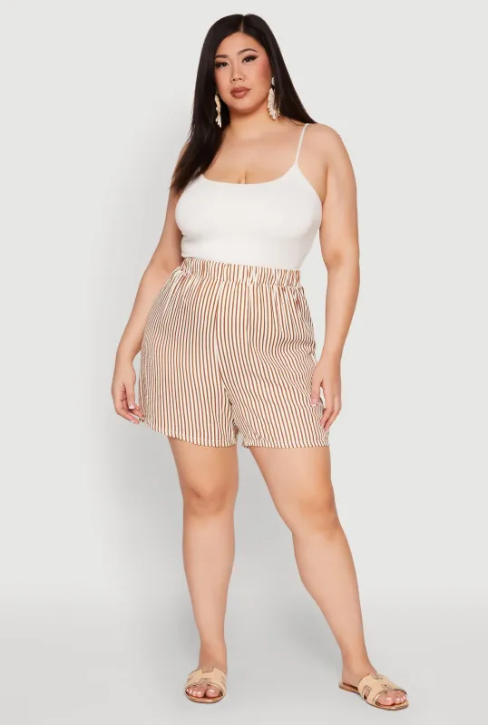 Plus Size High Waisted Striped Shorts made by Rainbow