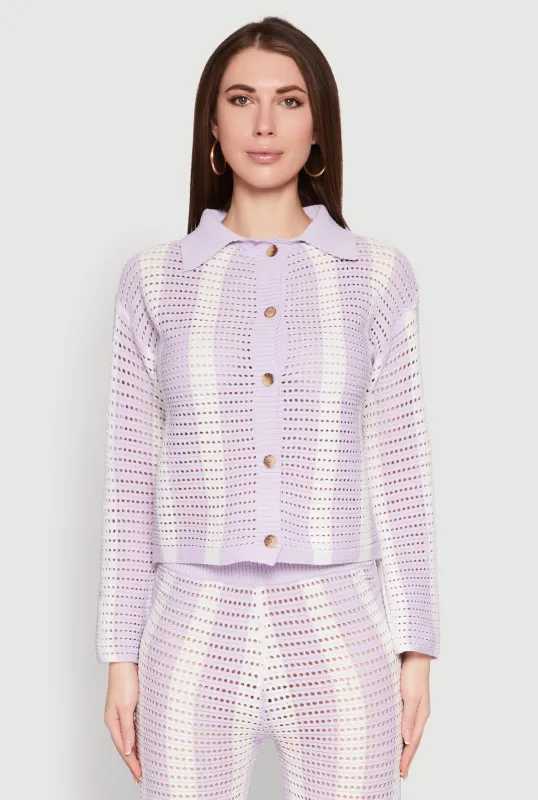 Daisy Striped Pointelle Crochet Shirt sold by Rainbow