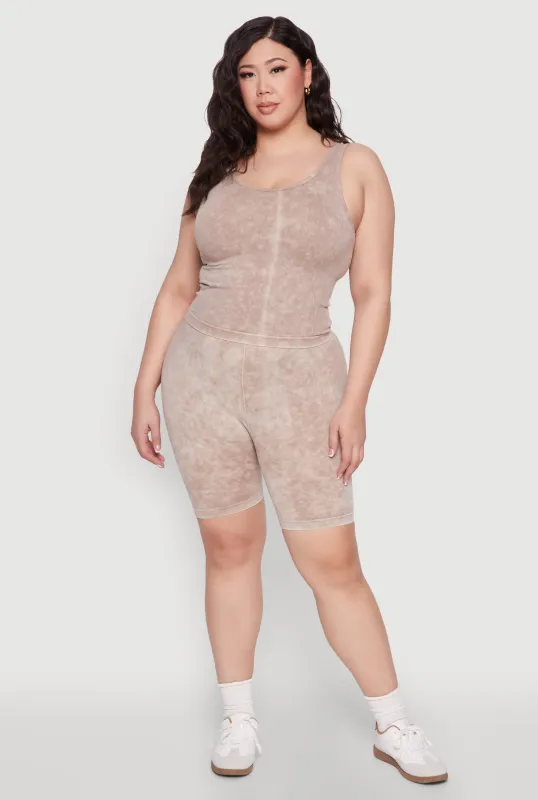 Plus Size Mineral Wash Seamless Biker Shorts sold by Rainbow