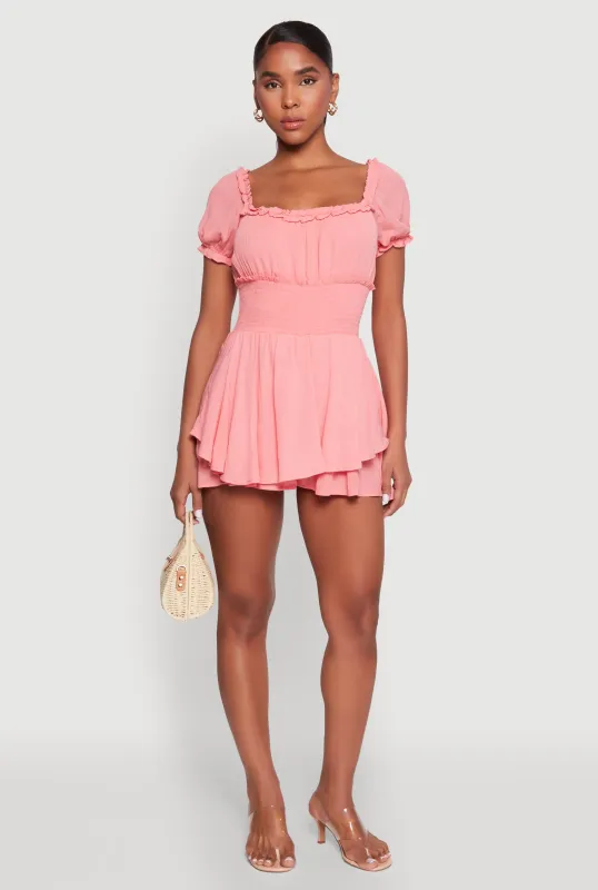 Smocked Waist Ruffle Trim Romper sold by Rainbow