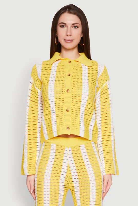 Daisy Striped Pointelle Crochet Shirt sold by Rainbow