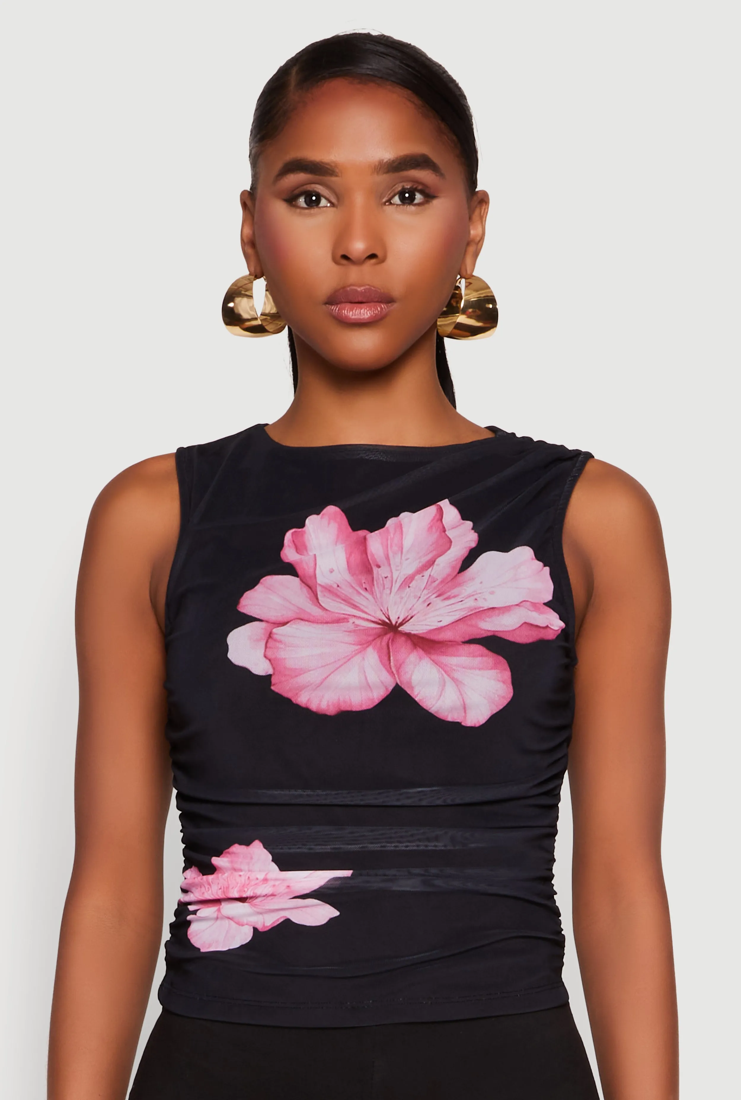 Iris Mesh Floral Print Ruched Crop Top sold by Rainbow product image thumbnail 2