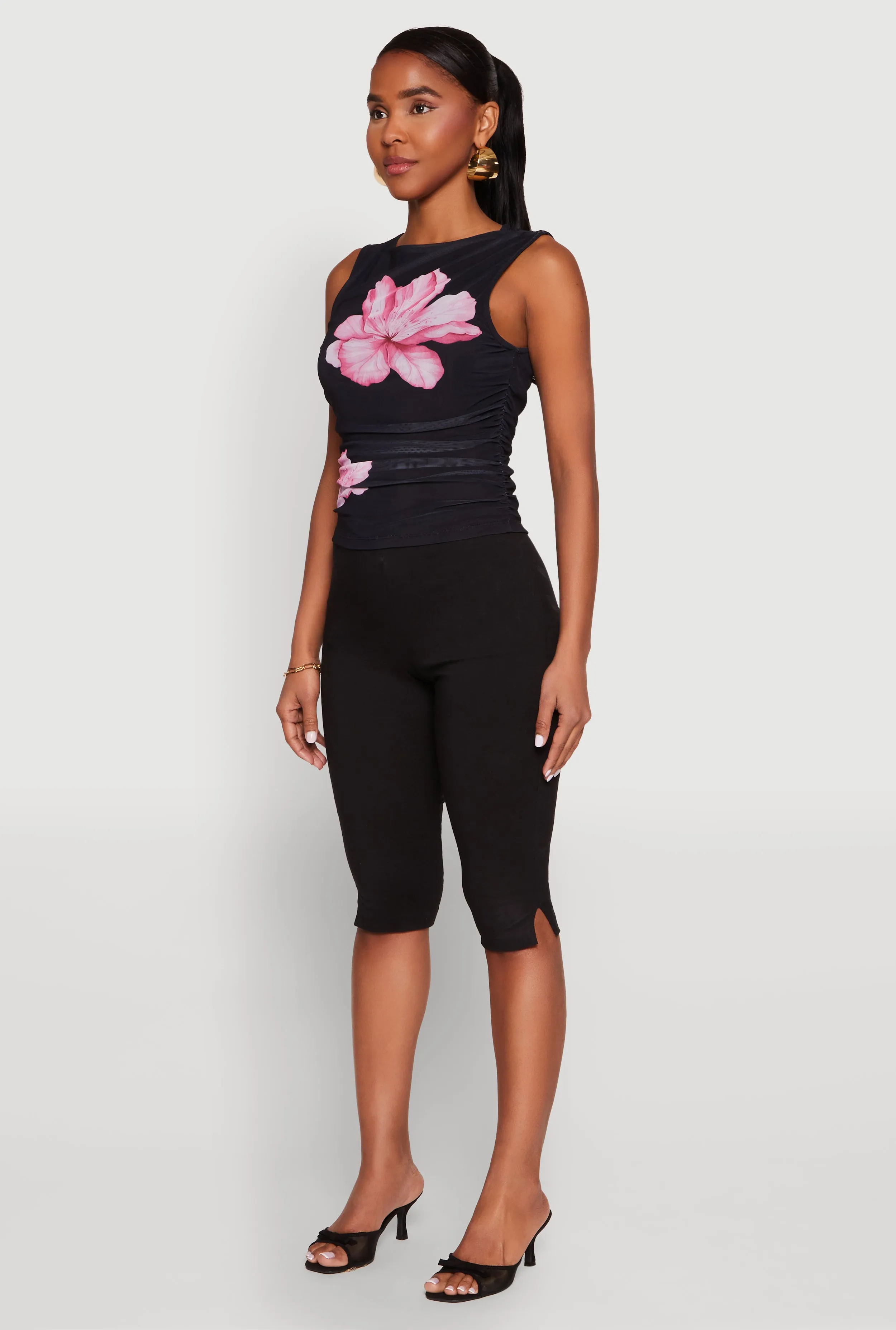 Iris Mesh Floral Print Ruched Crop Top sold by Rainbow product image thumbnail 5