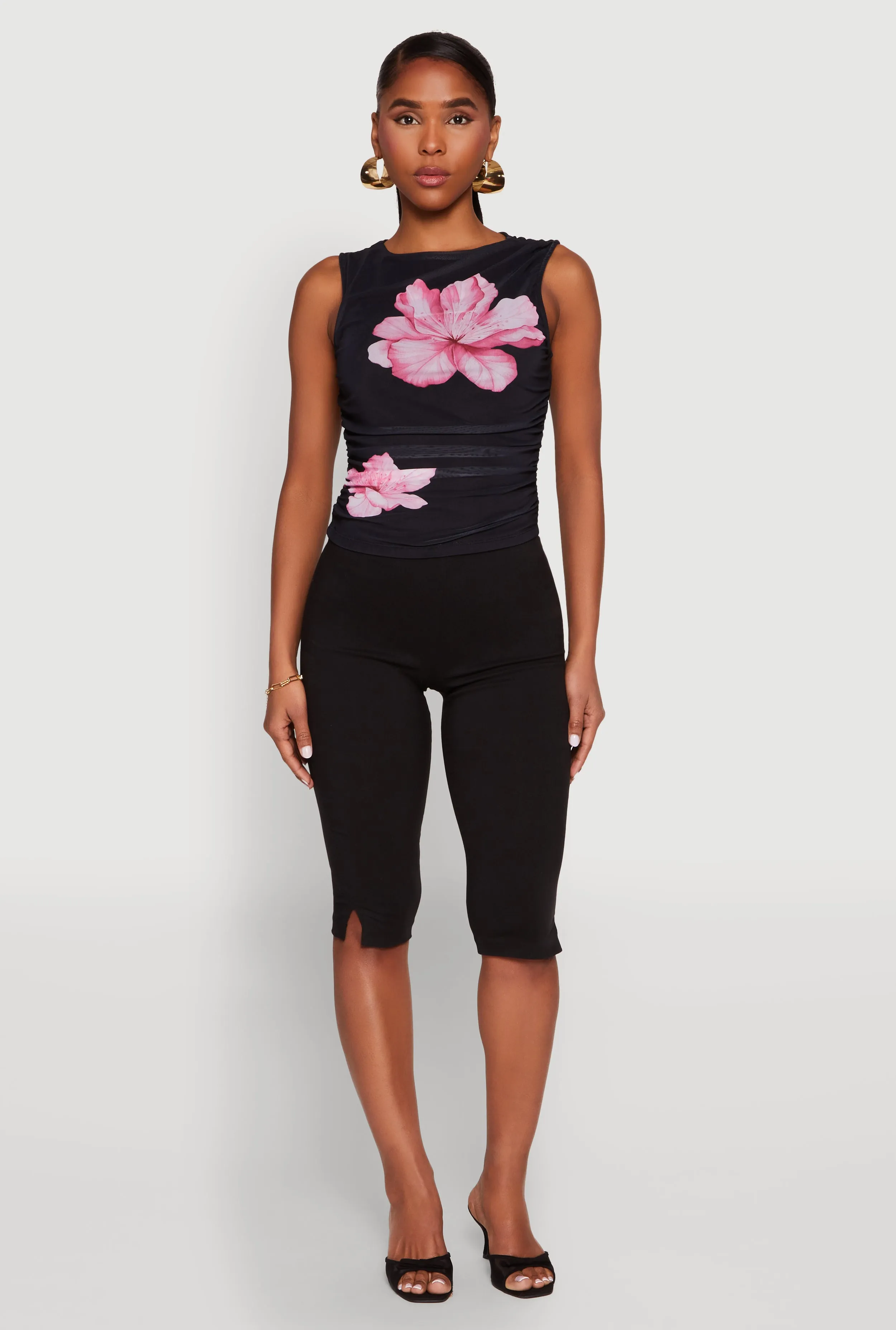 Iris Mesh Floral Print Ruched Crop Top sold by Rainbow product image thumbnail 3