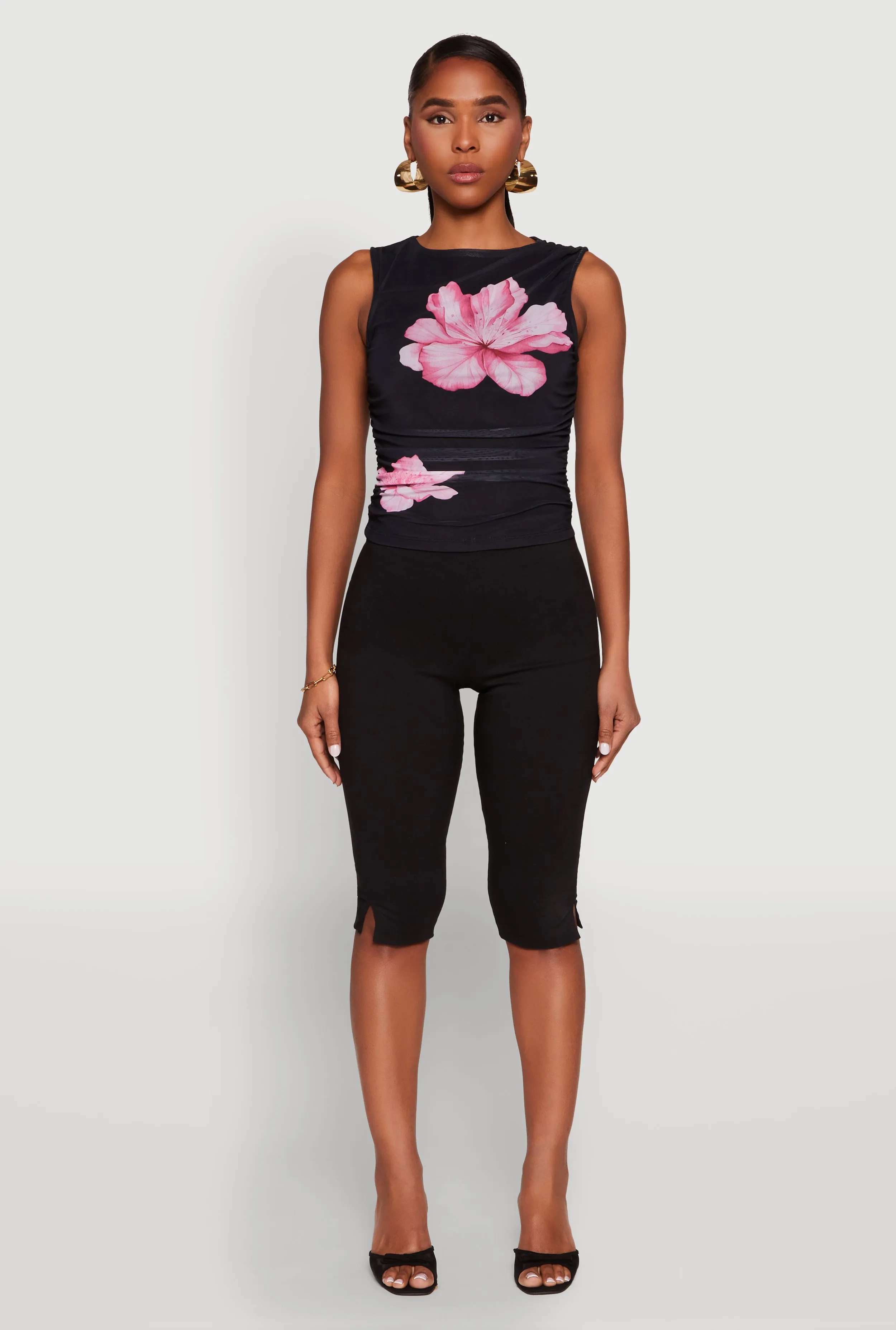 Iris Mesh Floral Print Ruched Crop Top sold by Rainbow