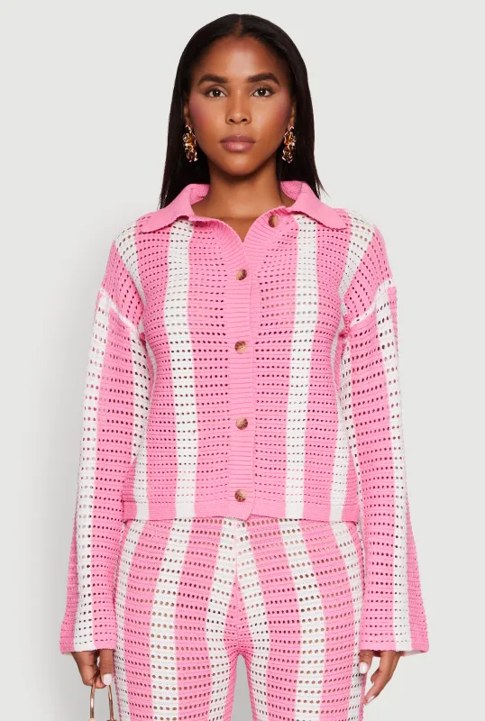 Daisy Striped Pointelle Crochet Shirt sold by Rainbow