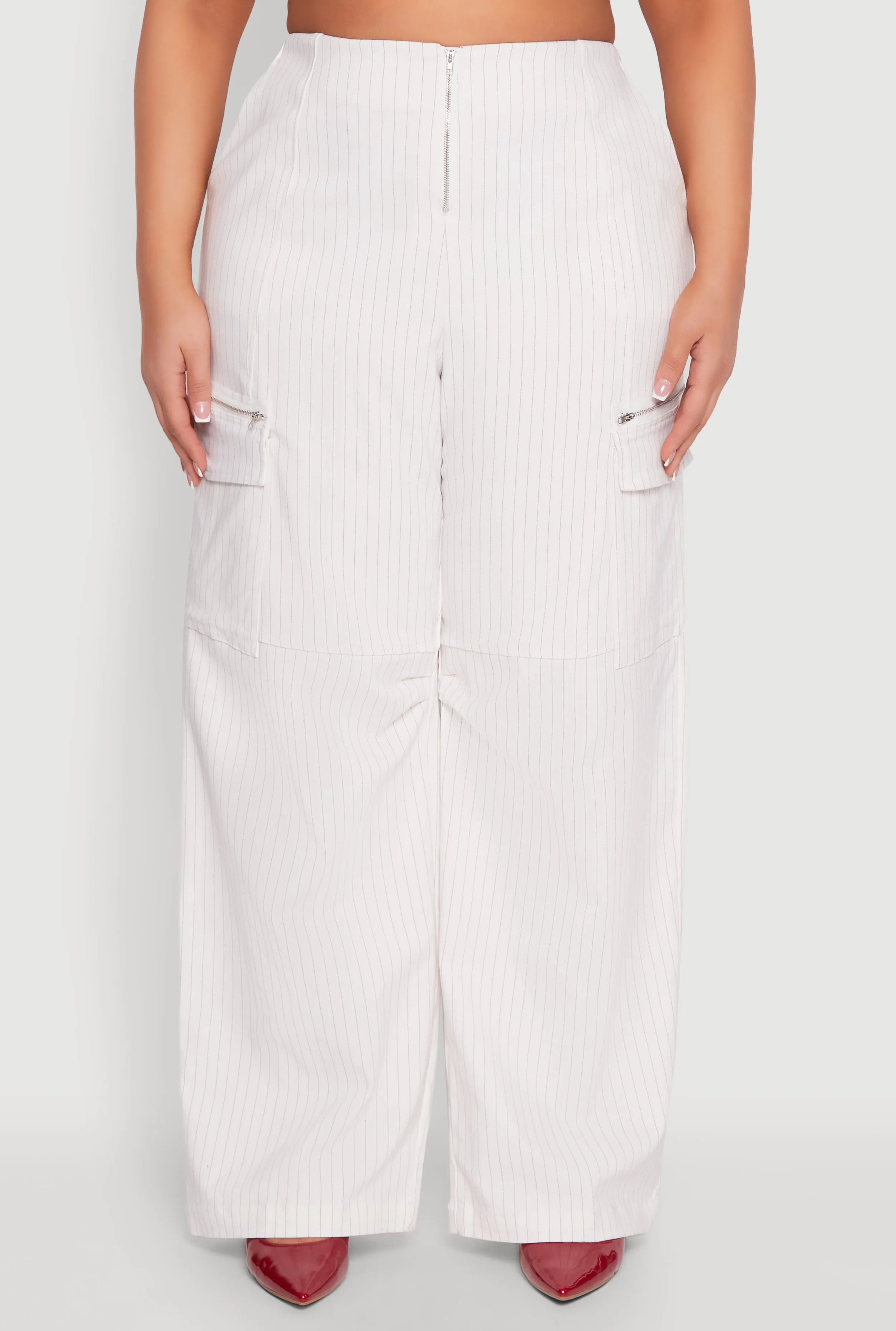 Plus Size Pinstripe Zip Cargo Dress Pants sold by Rainbow product image thumbnail 3