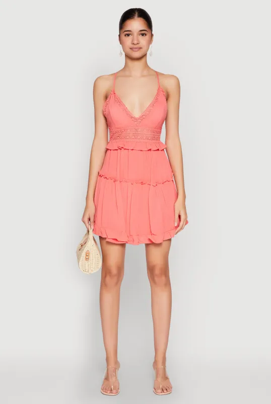 Iris Crochet Detail Tiered Dress sold by Rainbow