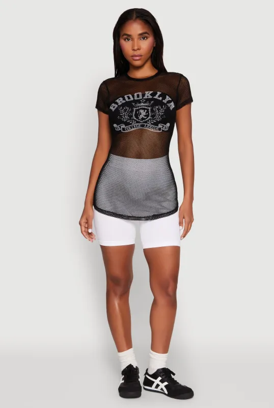 Brooklyn Graphic Fishnet Tunic Top sold by Rainbow